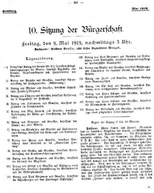 10. Sitzung der Bürgerschaft