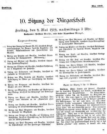 10. Sitzung der Bürgerschaft