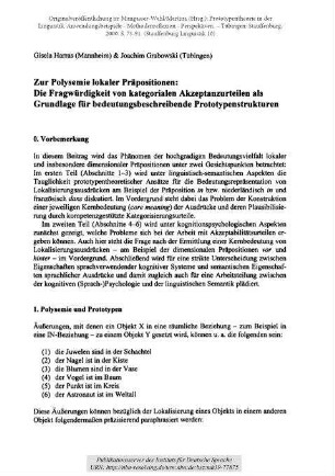 Zur Polysemie lokaler Präpositionen: Die Fragwürdigkeit von kategorialen Akzeptanzurteilen als Grundlage für bedeutungsbeschreibende Prototypenstrukturen