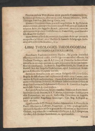 Libri Theologici Theologorum Romano-Catholicorum.