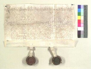 Das Kloster St. Veit stellt dem Johann Lorenz Müller einen Schuldschein aus [...];. S1: Abt Bernhard v. Kl. St. Veit, S2: Konvent v. Kl. St. Veit
