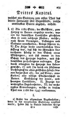 Drittes Kapitul. welches eine Einleitung zum ersten Theil des dritten Zeitraums ueber Gegenstaende, welche unmittelbar Baiern angehen, enthaelt