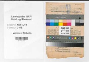 Entnazifizierung Wilhelm Hohmann , geb. 02.04.1897 (Bahnsekretaer)