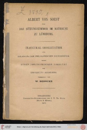 Albert von Soest und das Sitzungszimmer im Rasthhause zu Lüneburg