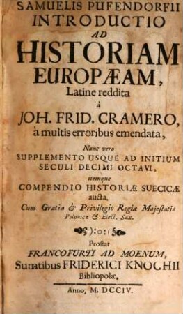 Introductio ad Historiam praecipuorum Regnorum et Statuum modernorum in Europa