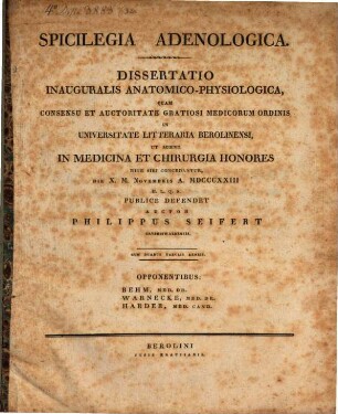 Spicilegia adenologica : diss. inaug. anat. physiol.