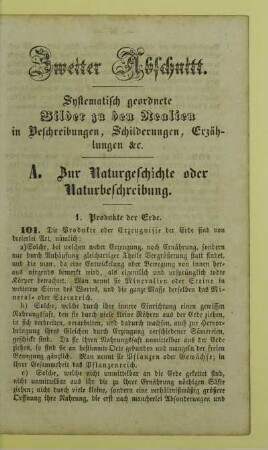 A. Zur Naturgeschichte oder Naturbeschreibung