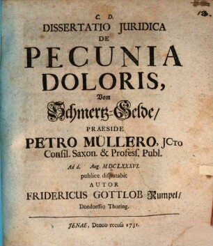 Dissertatio Juridica De Pecunia Doloris, Vom Schmertzgelde