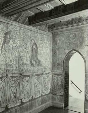 Gotisches Zimmer aus Schloß Kriebstein, Bohlenwand (bemalt)