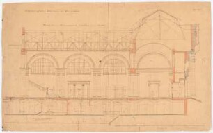 Großherzogliches Museum, Darmstadt Ausführungsprojekt ab 1896: Vorderbau: Längsschnitt 1:50
