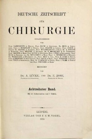 Deutsche Zeitschrift für Chirurgie. 18. 1883