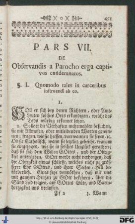 Pars VII. De Observandis a Parocho erga captivos condemnatos.