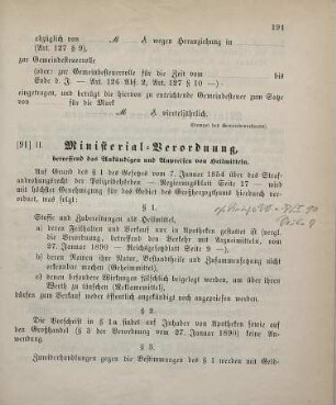 91. Ministerial-Verordnung, das Ankündigen und Anpreisen von Heilmitteln betreffend