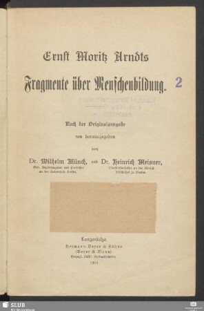 Ernst Moritz Arndts Fragmente über Menschenbildung