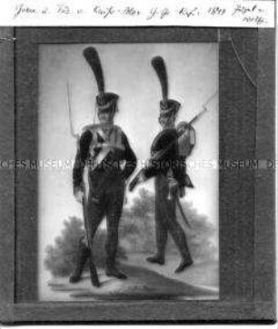 Darstellung eines Füsiliers und eines Grenadiers des Kaiser Alexander Garde-Grenadier-Regiments Nr. 1, 1814