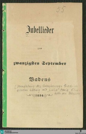 Jubellieder zum zwanzigsten September Badens 1856