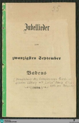 Jubellieder zum zwanzigsten September Badens 1856