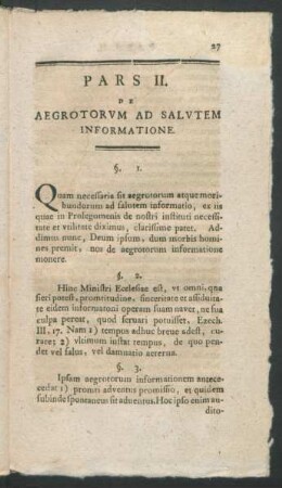Pars II. De Aegrotorum Ad Salutem Informatione