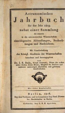 Astronomisches Jahrbuch. 1819 (1816)