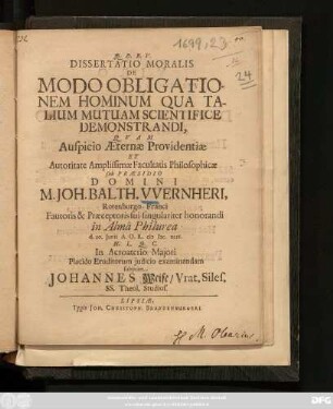 Dissertatio Moralis De Modo Obligationem Hominum Qua Talium Mutuam Scientifice Demonstrandi