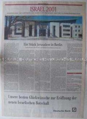 Beilage der Tageszeitung "Der Tagesspiegel" zur Eröffnung der Israelischen Botschaft in Berlin