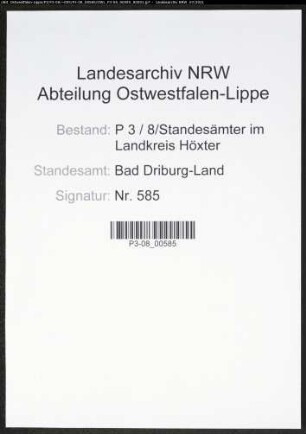 Heiratsregister Standesamt Bad Driburg-Land
