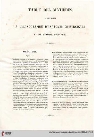 Table des matières du supplément a l’Iconographie d’Anatomie chirurgicale et de Médecine opératoire