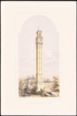 Clock tower and ventilating shaft: Perspektivische Ansicht (aus: Designs for Tall Chimney Shafts, 1858)