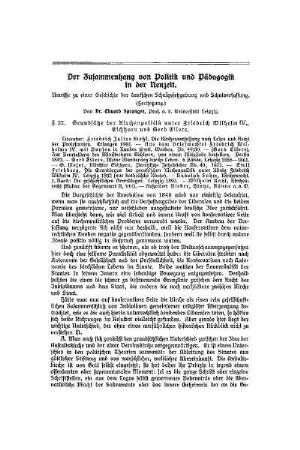 Der Zusammenhang von Politik und Pädagogik in der Neuzeit : Umrisse zu einer Geschichte der deutschen Schulgesetzgebung und Schulverfassung ; (Fortsetzung)