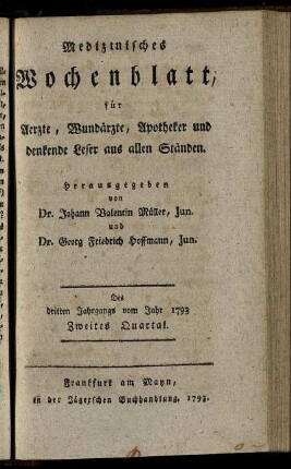 Des dritten Jahrgangs vom Jahr 1793 Zweites Quartal.