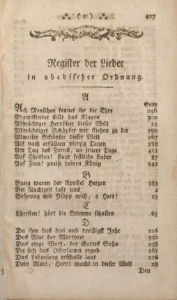 Register der Lieder in abcdischer Ordnung.
