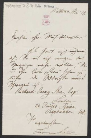 Brief an Friedrich Wilhelm Jähns : o.D.