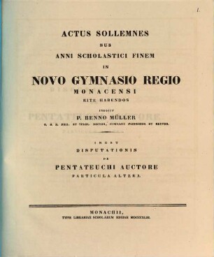 Actus sollemnes sub anni scholastici finem in Novo Gymnasio Regio Monacensi rite habendos .... 1843