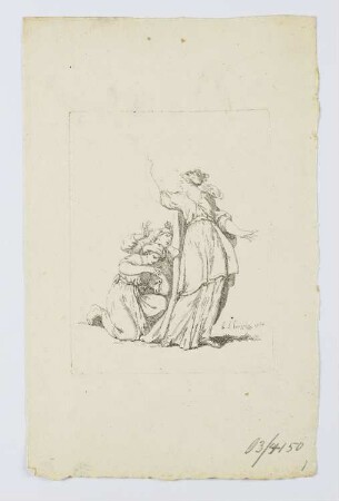 Drei Frauen in langen Faltenkleidern, Blatt 5 der Folge "Recueil de figures et de groupes a l’eau-forte"