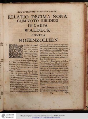 Relatio Decima nona cum voto juridico in causa Waldeck contra Hohenzollern.