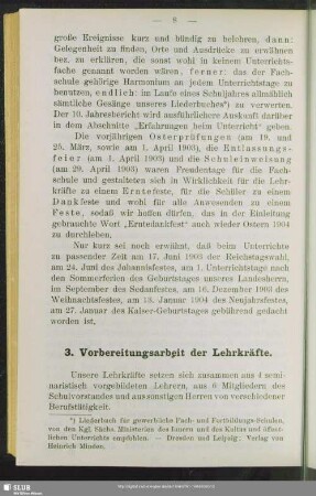 3. Vorbereitungsarbeit der Lehrkräfte