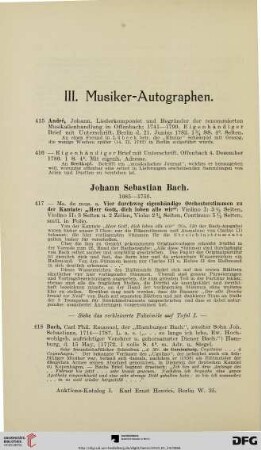 III. Musiker-Autographen (Nr. 415-529)