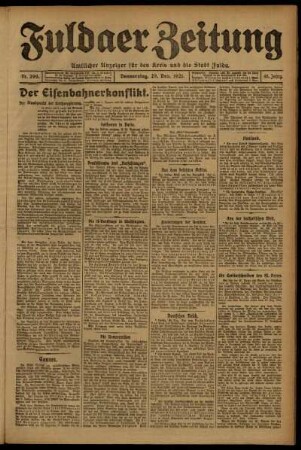 Erste Ausgabe vom Donnerstag, den 29. Dezember 1921.