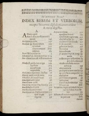 Index Rerum Et Verborum, recepto literarum alphabeticarum ordine & more digestus.
