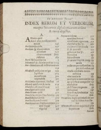 Index Rerum Et Verborum, recepto literarum alphabeticarum ordine & more digestus.