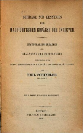 Beiträge zur Kenntniss der Malpighi'schen Gefässe der Insecten