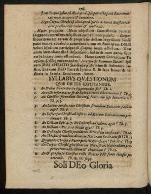 Syllabus Quaestionum Quae Obiter Explicantur.