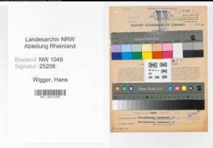 Entnazifizierung Hans Wigger , geb. 29.05.1903 (Ingenieur)