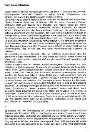 1-16, Statt eines Interviews