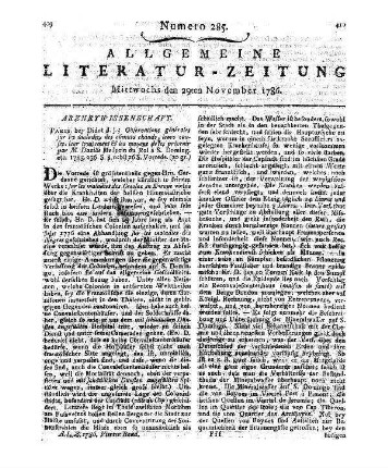 [Sammelrezension zweier Bücher mit Anekdoten über zeitgenössische Personen] Rezensiert werden: 1. [Lose, ...]: Schattenrisse edler Teutschen. Bd. 3. Aus dem Tagebuche eines physiognomischen Reisenden. Halle: Hendel 1784 2. [Geisler, A. F.]: Schattenrisse edler teutscher Frauenzimmer. H. 2. Oder unpartheyische Nachrichten von schönen und edlen Damen. Halle: Hendel 1785
