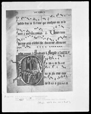 Antiphonar, vermutlich aus einem Zisterzienserkloster — Initiale D mit Szenen aus dem Leben der heiligen Ursula, Folio 48verso