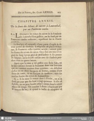 Chapitre LXXXIX. De la fonte des Mines de cuivre à Lautenthal, par un Fourneau courbe