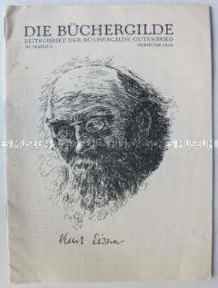 Verlagszeitschrift der Büchergilde Gutenberg mit einem Porträt von Kurt Eisner anlässlich des 10.Jahrestages seiner Ermordung