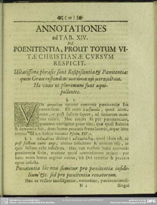 Annotationes ad Tab. XIV. De Poenitentia, Prout Totum Vitae Christianae Cursum Respicit