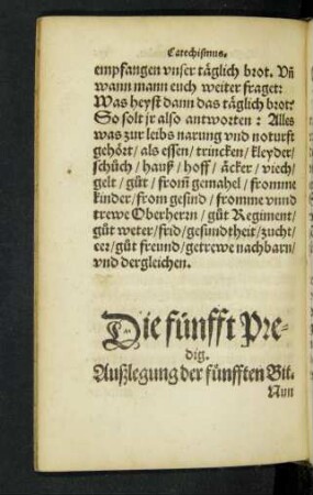 Die fünfft Predig. Außlegung der fünfften Bit.